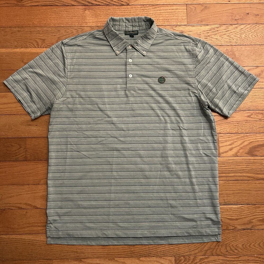 Masters 1934 Berckmans Place Augusta Green Striped Golf Button Up Polo Shirt XL
